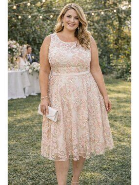 Tahari Size 16W Floral Embroidered Sleeveless Midi Dress Plus Size MOB Wedding